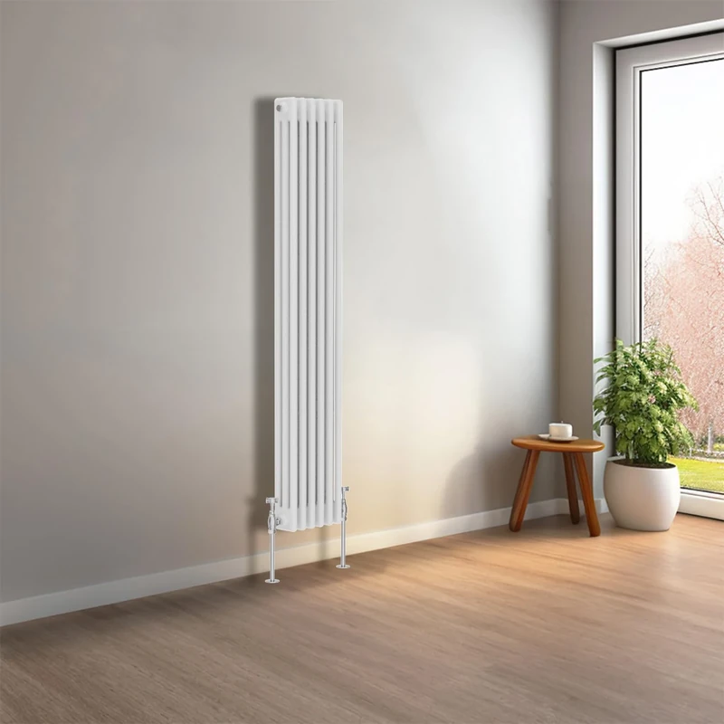 NRG 1500 x 290 mm Gloss White Vertical Traditional Column Cast Iron Style Radiator Central Heating Radiator Perfect for Bathrooms, Kitchen, Living Room Triple Panel