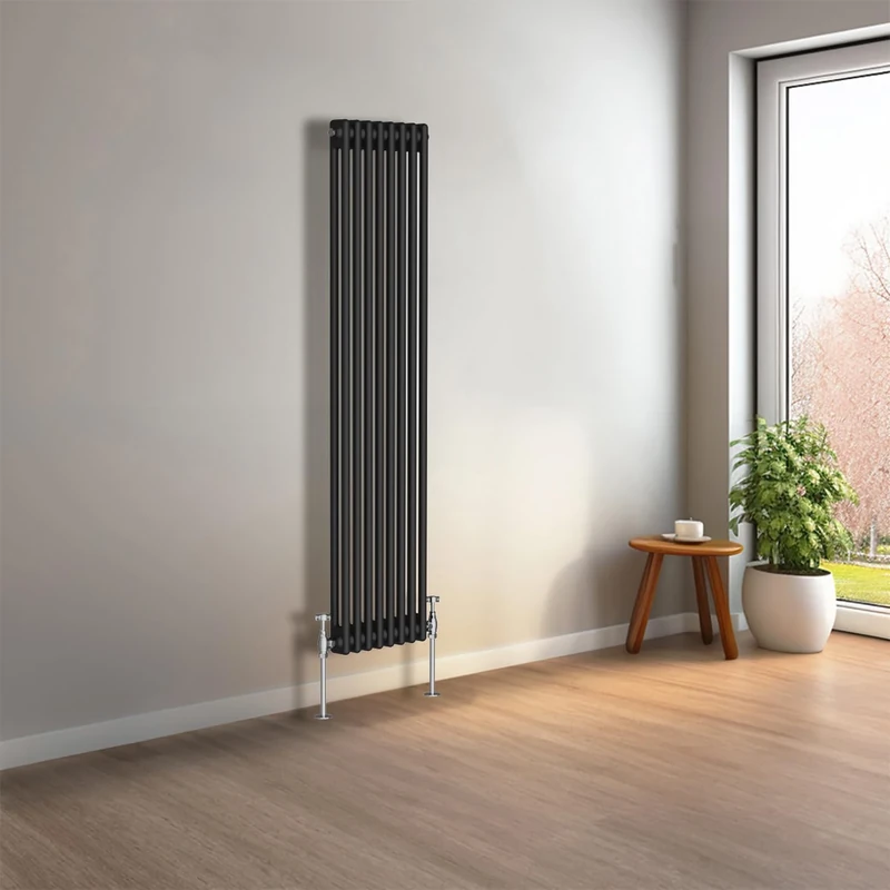 NRG 1500 x 380mm Black Vertical Traditional Column Cast Iron Style Radiator Central Heating Radiator Perfect for Bathrooms, Kitchen, Living Room Double Panel