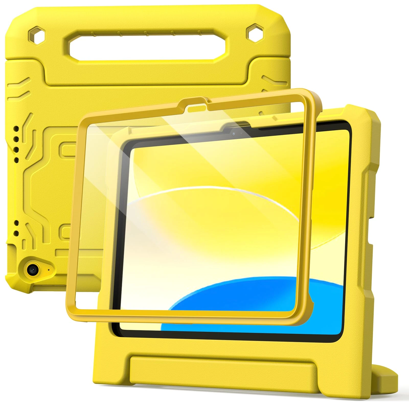 JETech Kids Case for iPad (A16) 11th/10th Generation (2025/2022) with Built-in Screen Protector, Shockproof Full-Body Handle Stand Tablet Protective Cover (Yellow)