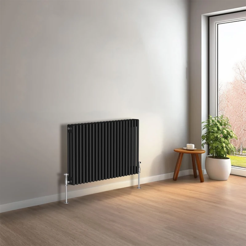NRG 600 x 1010mm Black Horizontal Traditional Column Cast Iron Style Radiator Central Heating Radiator Perfect for Bathrooms, Kitchen, Living Room Triple Panel