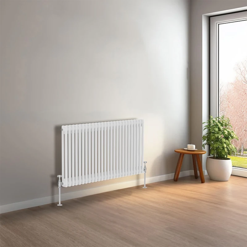 NRG 600 x 1190 mm Gloss White Horizontal Traditional Column Cast Iron Style Radiator Central Heating Radiator Perfect for Bathrooms, Kitchen, Living Room Double Panel