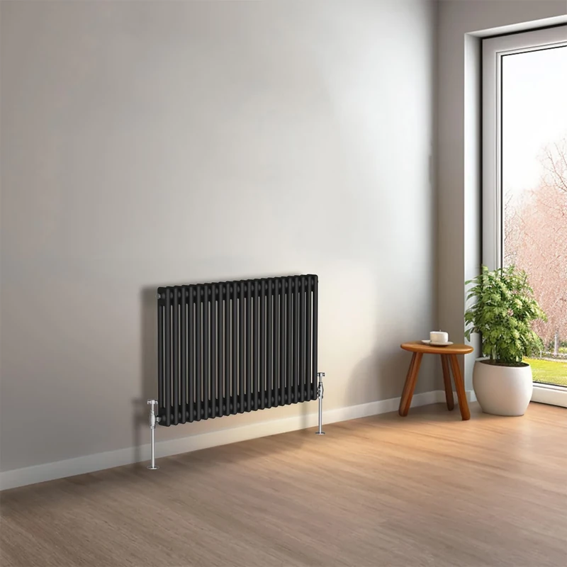 NRG 600 x 1010mm Black Horizontal Traditional Column Cast Iron Style Radiator Central Heating Radiator Perfect for Bathrooms, Kitchen, Living Room Double Panel