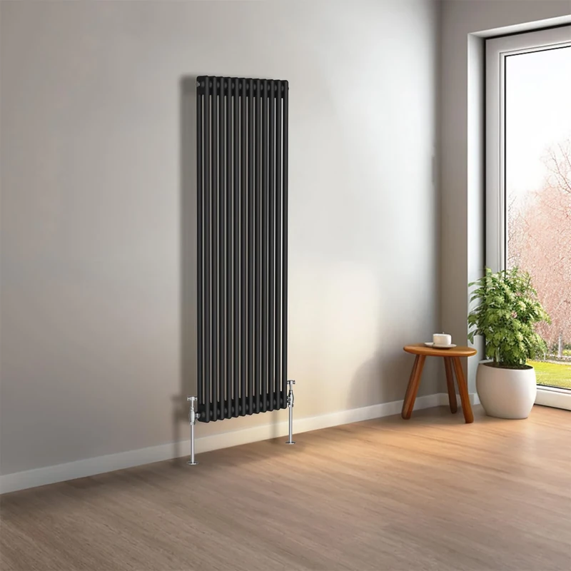 NRG 1500 x 560mm Black Vertical Traditional Column Cast Iron Style Radiator Central Heating Radiator Perfect for Bathrooms, Kitchen, Living Room Double Panel
