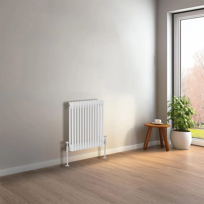 NRG 600 x 605 mm Gloss White Horizontal Traditional Column Cast Iron Style Radiator Central Heating Radiator Perfect for Bathrooms, Kitchen, Living Room Double Panel