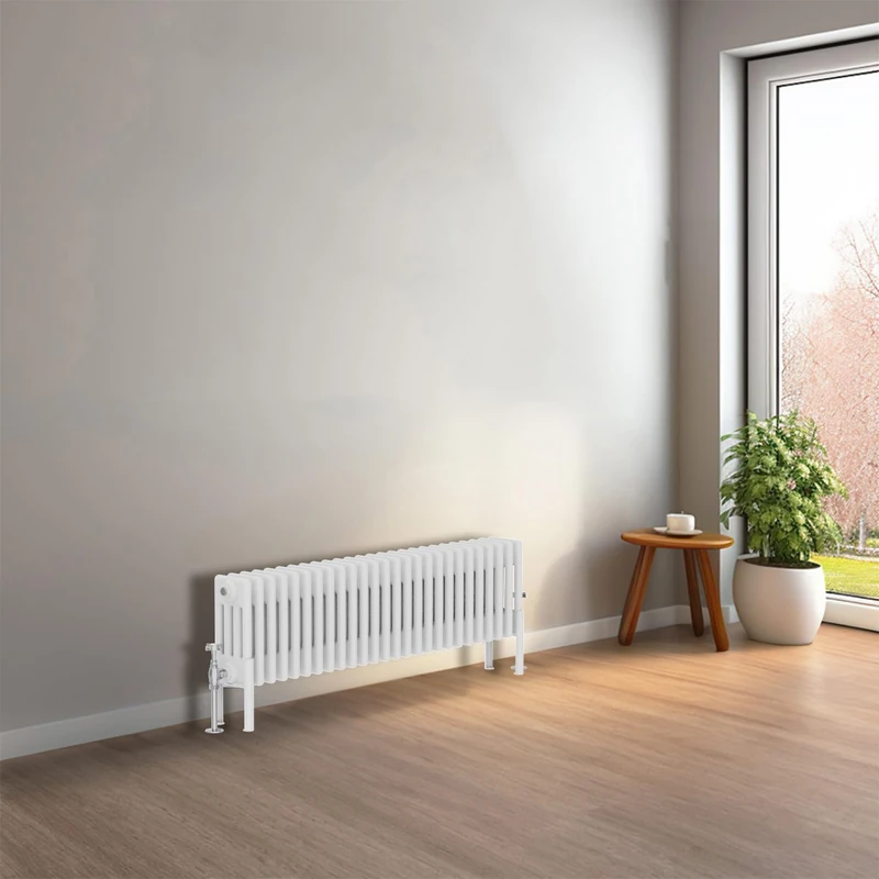 NRG Cast Iron Radiator Four Column 300x1190mm Gloss White Traditional Column Cast Iron Style Radiator Central Heating Radiator Perfect for Bathrooms, Kitchen, Living Room