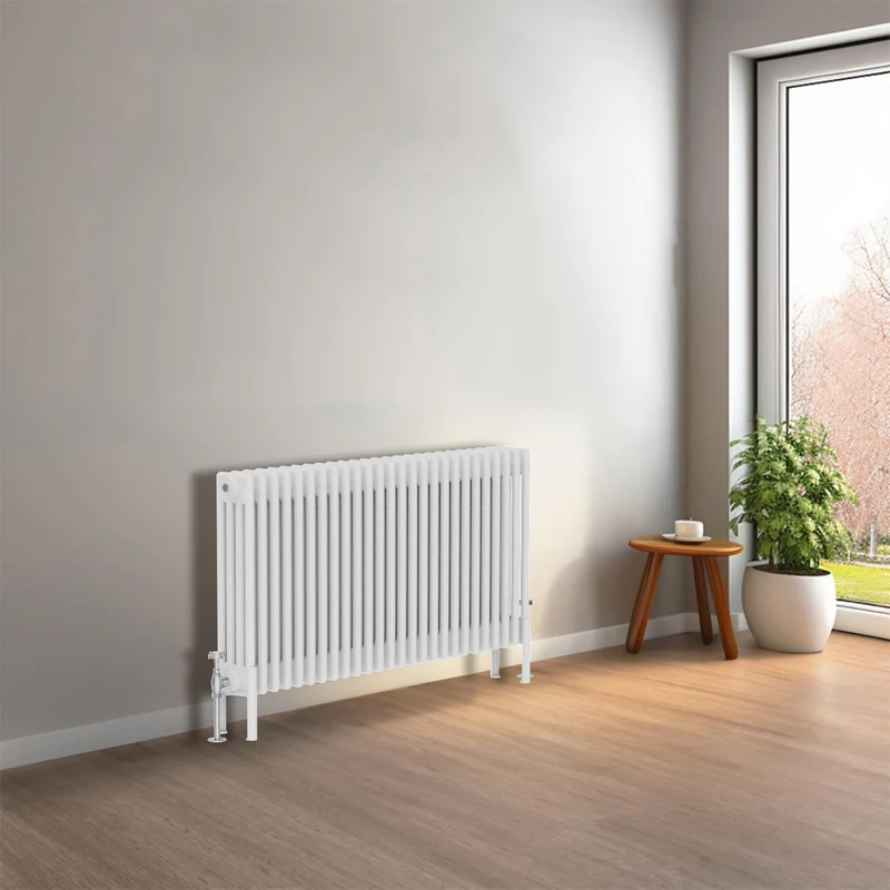 NRG Cast Iron Radiator Four Column 600x1190mm Gloss White Traditional Column Cast Iron Style Radiator Central Heating Radiator Perfect for Bathrooms, Kitchen, Living Room