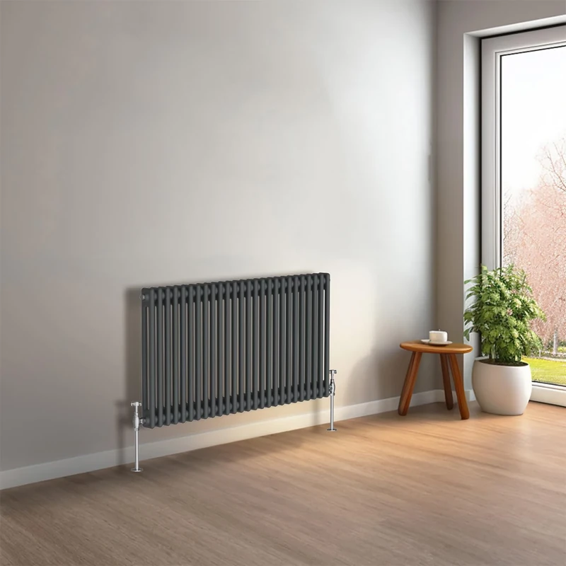 NRG 600 x 1190mm Anthracite Horizontal Traditional Column Cast Iron Style Radiator Central Heating Radiator Perfect for Bathrooms, Kitchen, Living Room Double Panel