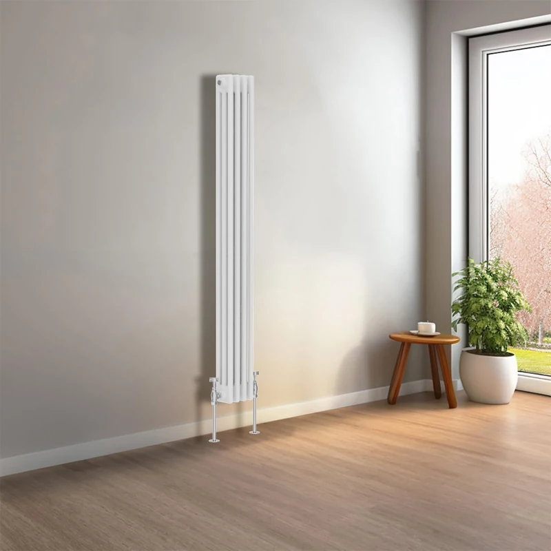 NRG 1500 x 200 mm Gloss White Vertical Traditional Column Cast Iron Style Radiator Central Heating Radiator Perfect for Bathrooms, Kitchen, Living Room Triple Panel