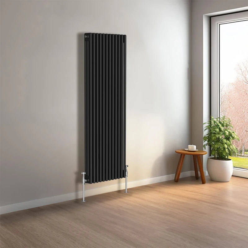 NRG 1500 x 560mm Black Vertical Traditional Column Cast Iron Style Radiator Central Heating Radiator Perfect for Bathrooms, Kitchen, Living Room Triple Panel