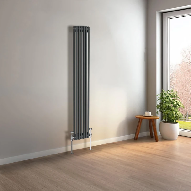 NRG 1500 x 290mm Anthracite Vertical Traditional Column Cast Iron Style Radiator Central Heating Radiator Perfect for Bathrooms, Kitchen, Living Room Double Panel