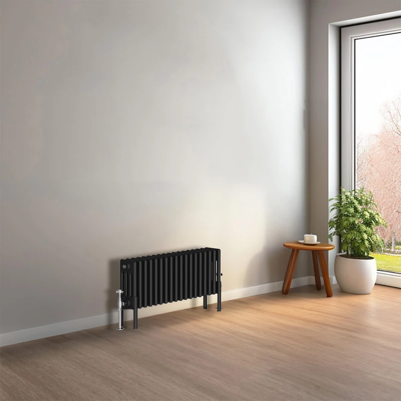NRG Cast Iron Radiator Four Column 300x830mm Black Traditional Column Cast Iron Style Radiator Central Heating Radiator Perfect for Bathrooms, Kitchen, Living Room