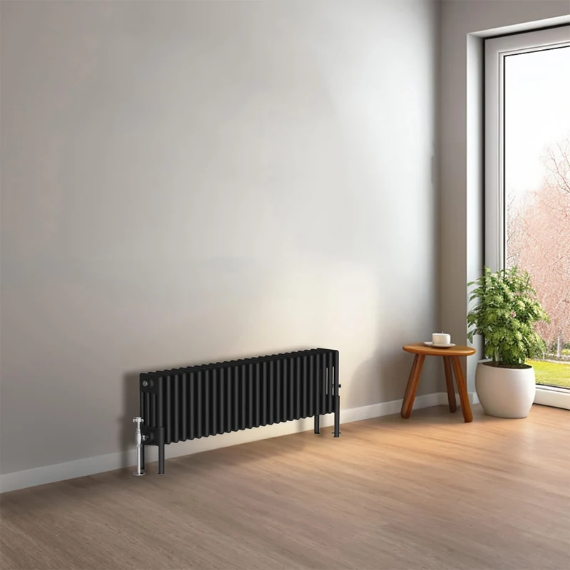 NRG Cast Iron Radiator Four Column 300x1190mm Black Traditional Column Cast Iron Style Radiator Central Heating Radiator Perfect for Bathrooms, Kitchen, Living Room