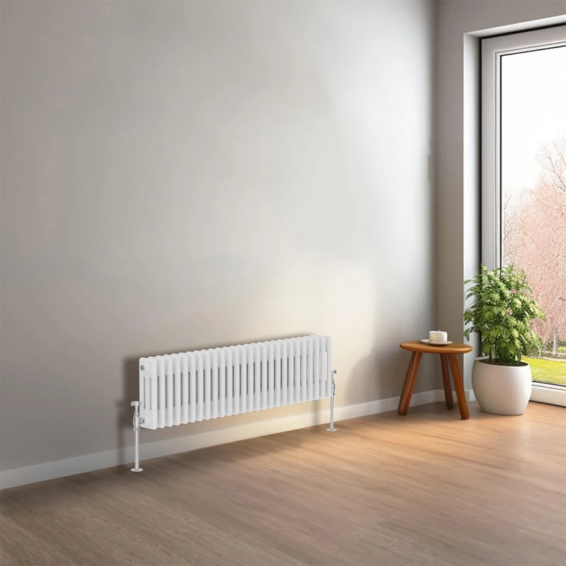 NRG 300 x 1190 mm Gloss White Horizontal Traditional Column Cast Iron Style Radiator Central Heating Radiator Perfect for Bathrooms, Kitchen, Living Room Triple Panel