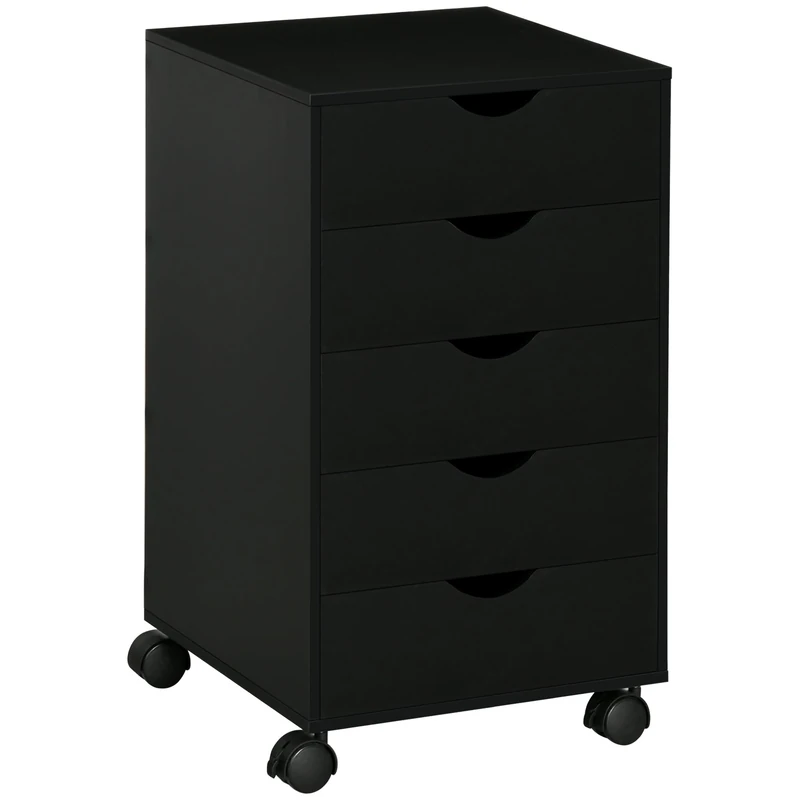 HOMCOM Mobile Vertical Filing Cabinet with 5 Drawers for Home Office, Black
