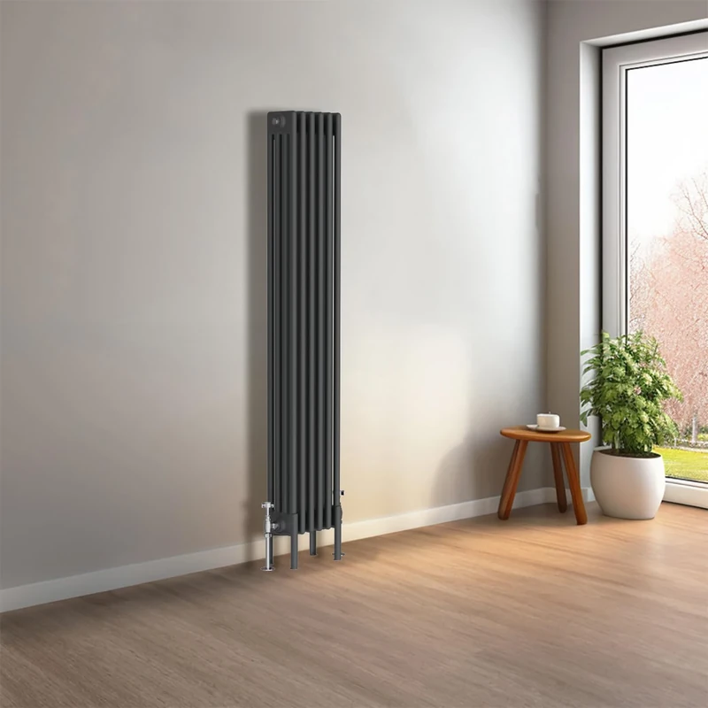 NRG Cast Iron Radiator Four Column 1500x290mm Anthracite Traditional Column Cast Iron Style Radiator Central Heating Radiator Perfect for Bathrooms, Kitchen, Living Room