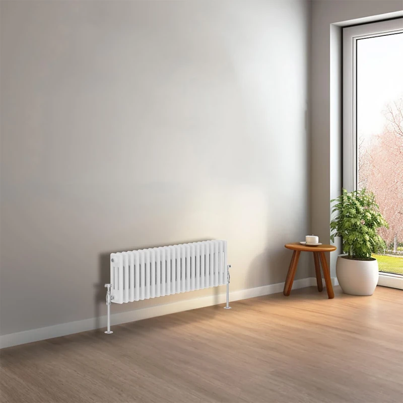 NRG 300 x 1010 mm Gloss White Horizontal Traditional Column Cast Iron Style Radiator Central Heating Radiator Perfect for Bathrooms, Kitchen, Living Room Triple Panel