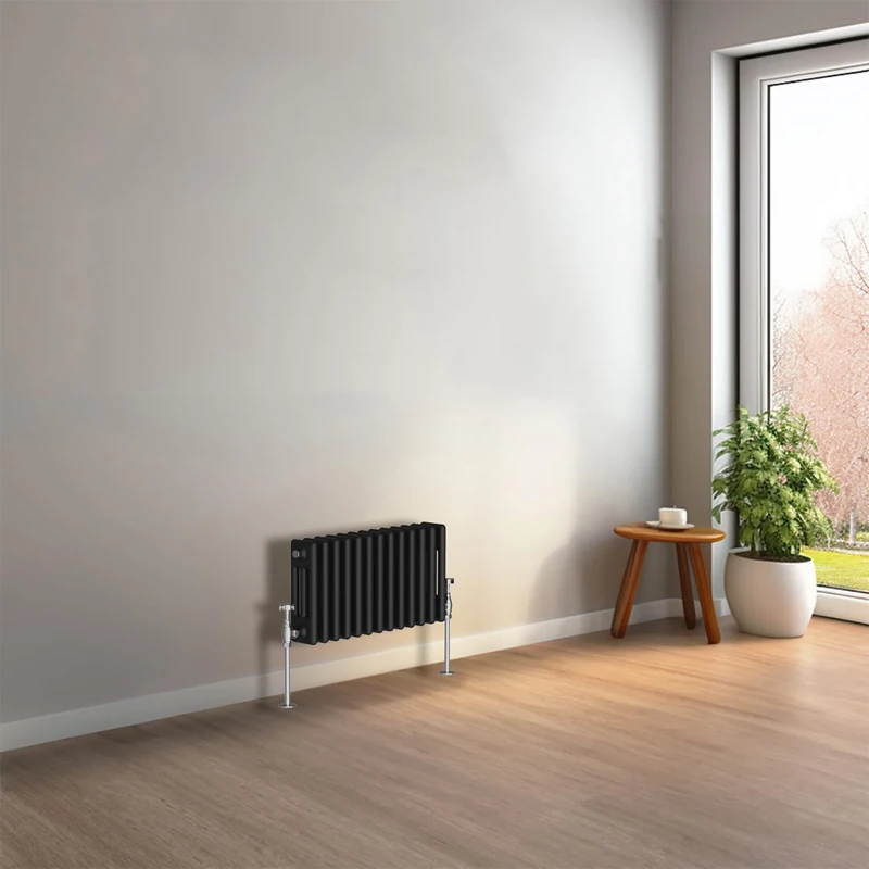 NRG 300 x 605mm Black Horizontal Traditional Column Cast Iron Style Radiator Central Heating Radiator Perfect for Bathrooms, Kitchen, Living Room Triple Panel
