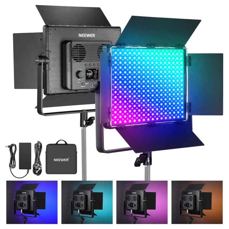 NEEWER PL60C RGB LED Panel Video Light APP/2.4G/DMX Control, 60W 23000Lux/0.5m 2500K-10000K RGBCW Pro Photography Studio lighting/18 Scenes/V Battery Powered for Outdoor Filmmaking Streaming, UK Plug