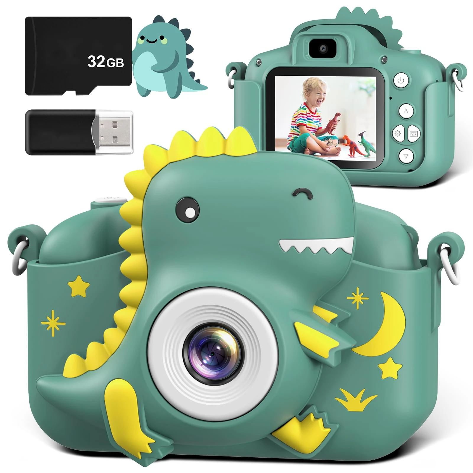 GREENKINDER Kids Camera 2.0” Screen Dual Lens Cameras, 20MP & 1080P Video Camcorder, Kids Digital Camera with 32GB Card, Childrens Camera Boys Gifts for Girls Toys Age 3-12