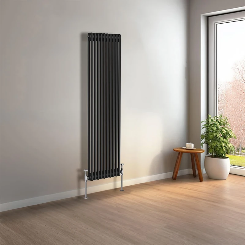 NRG 1500 x 470mm Black Vertical Traditional Column Cast Iron Style Radiator Central Heating Radiator Perfect for Bathrooms, Kitchen, Living Room Double Panel