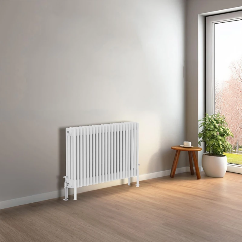 NRG Cast Iron Radiator Four Column 600x1010mm Gloss White Traditional Column Cast Iron Style Radiator Central Heating Radiator Perfect for Bathrooms, Kitchen, Living Room