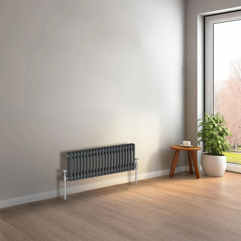 NRG 300 x 1010mm Anthracite Horizontal Traditional Column Cast Iron Style Radiator Central Heating Radiator Perfect for Bathrooms, Kitchen, Living Room Double Panel