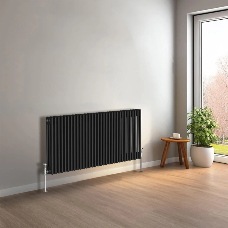 NRG 600 x 1460mm Black Horizontal Traditional Column Cast Iron Style Radiator Central Heating Radiator Perfect for Bathrooms, Kitchen, Living Room Triple Panel