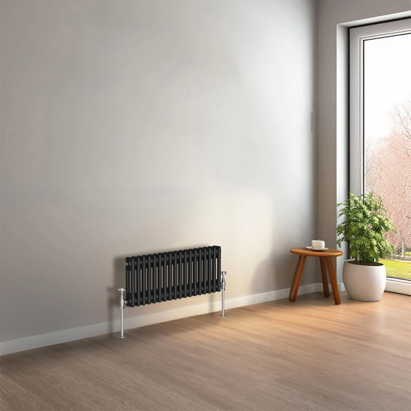 NRG 300 x 830mm Black Horizontal Traditional Column Cast Iron Style Radiator Central Heating Radiator Perfect for Bathrooms, Kitchen, Living Room Double Panel