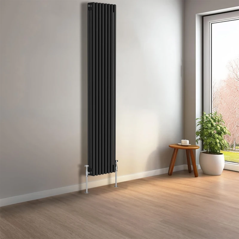 NRG 1800 x 380mm Black Vertical Traditional Column Cast Iron Style Radiator Central Heating Radiator Perfect for Bathrooms, Kitchen, Living Room Triple Panel