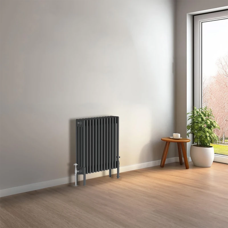 NRG Cast Iron Radiator Four Column 600x605mm Anthracite Traditional Column Cast Iron Style Radiator Central Heating Radiator Perfect for Bathrooms, Kitchen, Living Room