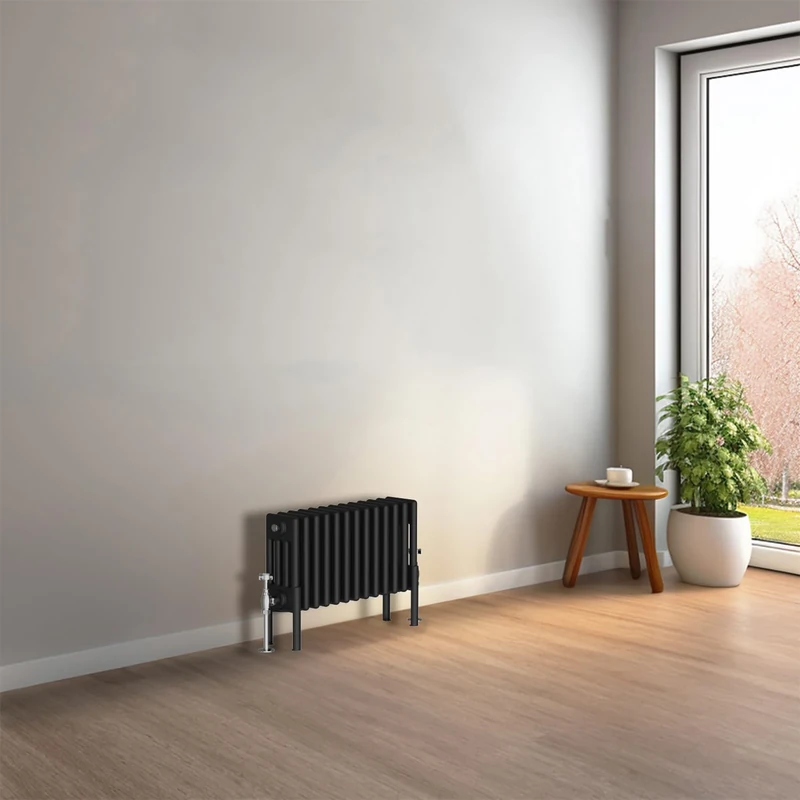 NRG Cast Iron Radiator Four Column 300x605mm Black Traditional Column Cast Iron Style Radiator Central Heating Radiator Perfect for Bathrooms, Kitchen, Living Room