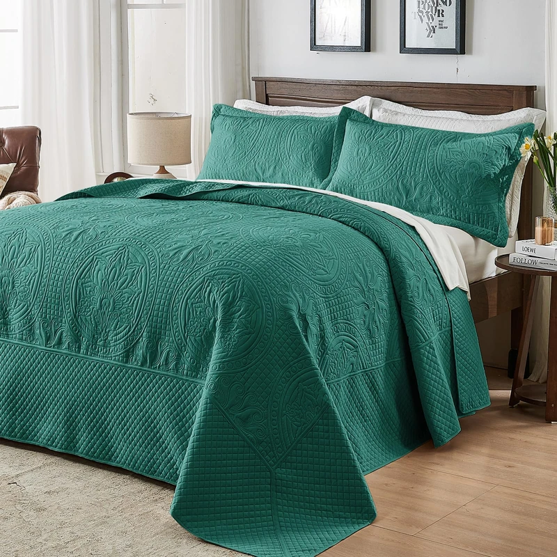 Qucover Teal Oversized King Bedspread 128"x120", California King Quilt Sets Oversized, Microfiber Lightweight Turquoise Blue Oversized King Quilt, with 2 Pillow Shams, All Seasons
