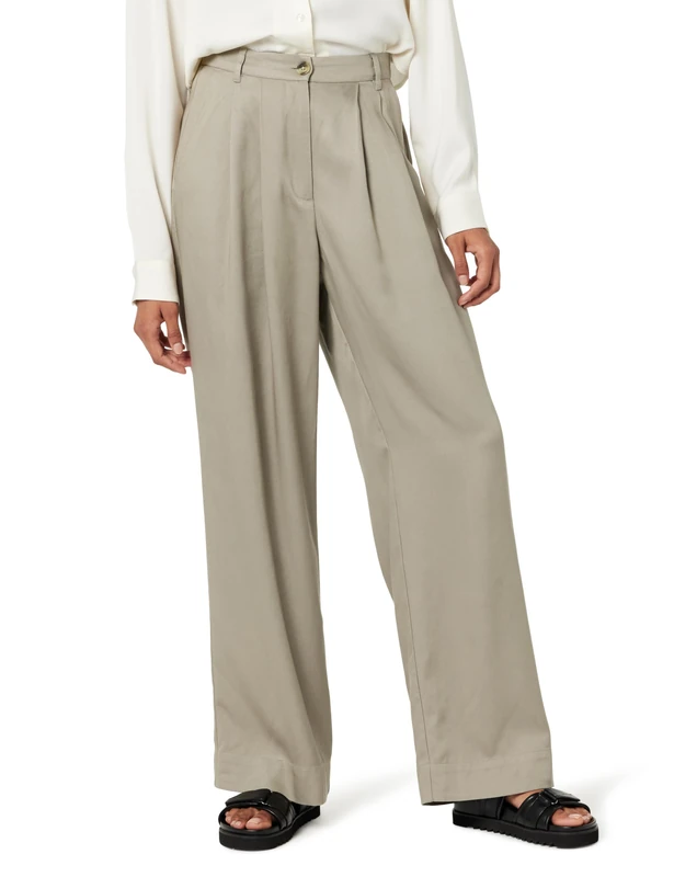The Drop Women's Amalia Relaxed Pleated Trousers, Vintage Khaki, 3XL Plus