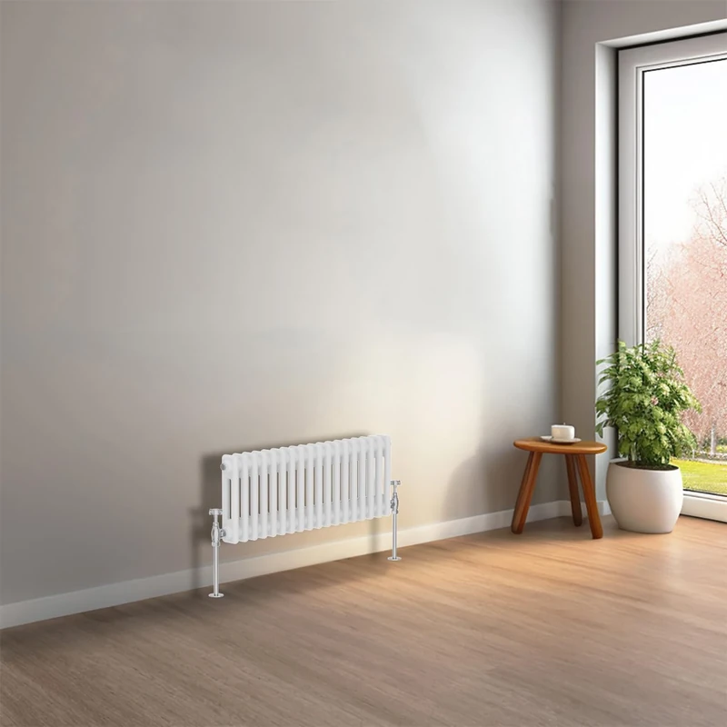 NRG 300 x 830 mm Gloss White Horizontal Traditional Column Cast Iron Style Radiator Central Heating Radiator Perfect for Bathrooms, Kitchen, Living Room Double Panel
