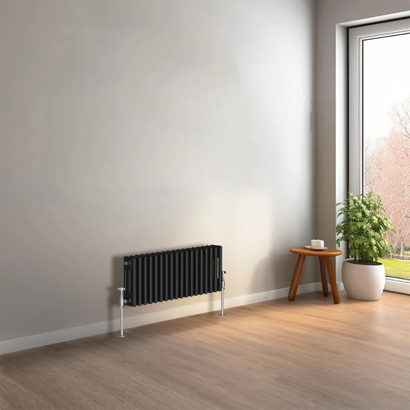 NRG 300 x 830mm Black Horizontal Traditional Column Cast Iron Style Radiator Central Heating Radiator Perfect for Bathrooms, Kitchen, Living Room Triple Panel