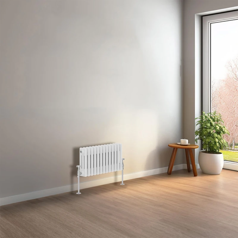 NRG 300 x 605 mm Gloss White Horizontal Traditional Column Cast Iron Style Radiator Central Heating Radiator Perfect for Bathrooms, Kitchen, Living Room Triple Panel