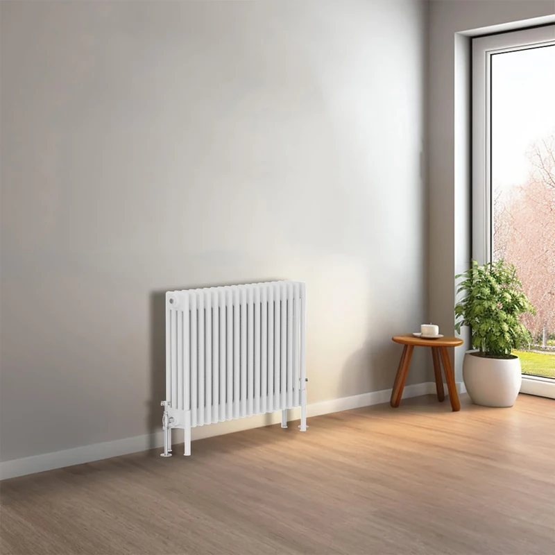 NRG Cast Iron Radiator Four Column 600x830mm Gloss White Traditional Column Cast Iron Style Radiator Central Heating Radiator Perfect for Bathrooms, Kitchen, Living Room