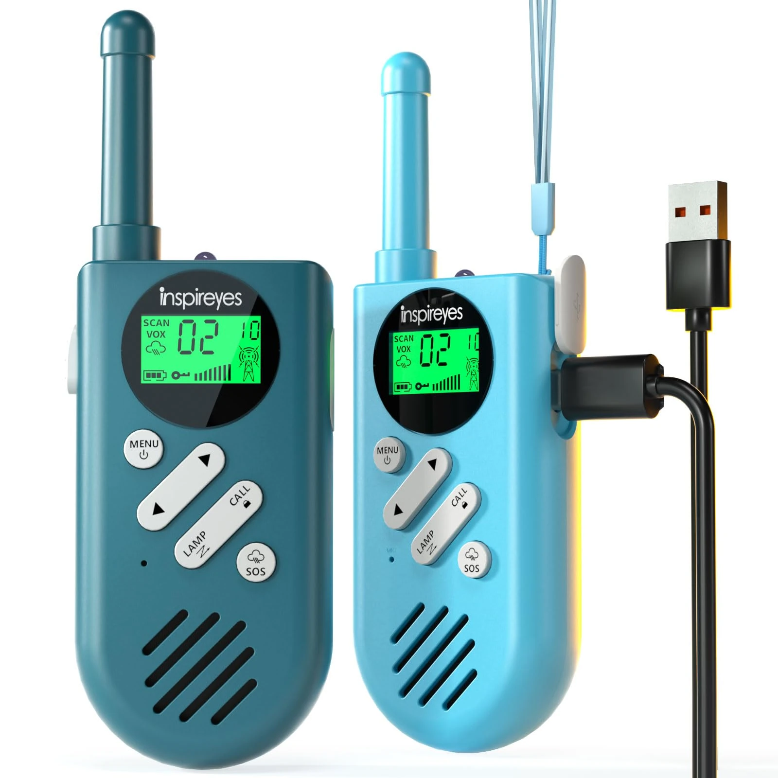 Inspireyes Walkie Talkies for Kids Rechargeable, 48 Hours Working Time 2 Way Radio Long Range, Outdoor Camping Games Toy Birthday Xmas Gift for Boys Age 8-12 3-5 Girls, 2 Pack