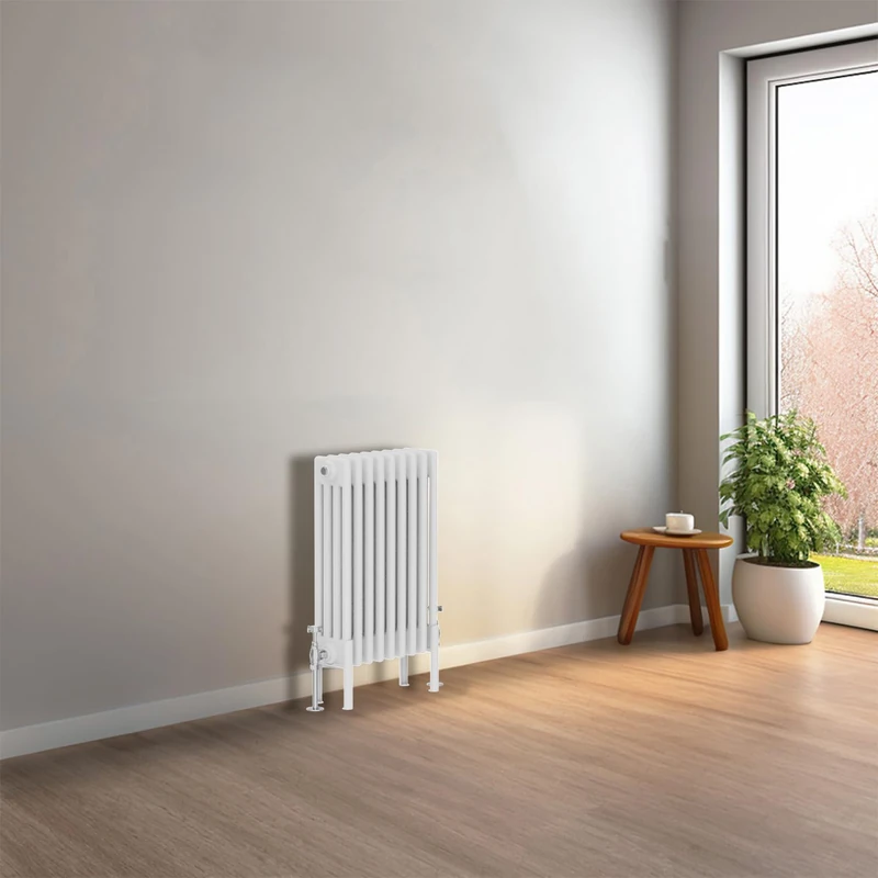 NRG Cast Iron Radiator Four Column 600x425mm Gloss White Traditional Column Cast Iron Style Radiator Central Heating Radiator Perfect for Bathrooms, Kitchen, Living Room