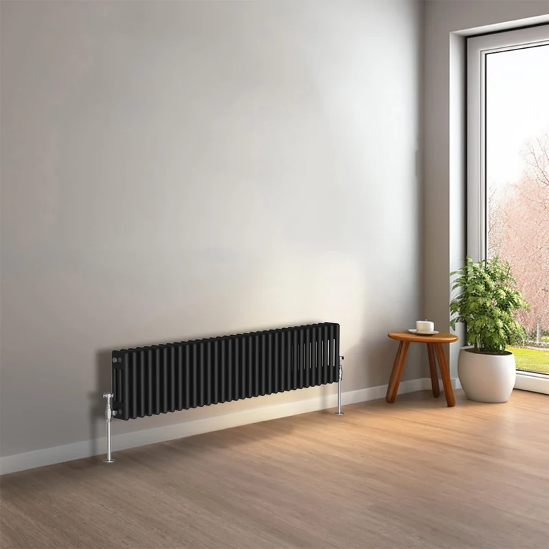 NRG 300 x 1460mm Black Horizontal Traditional Column Cast Iron Style Radiator Central Heating Radiator Perfect for Bathrooms, Kitchen, Living Room Triple Panel
