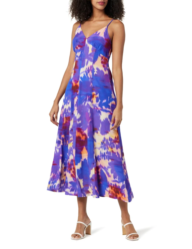 The Drop Women's Isa V-Neck Maxi Dress, Violet Watercolor Print, S