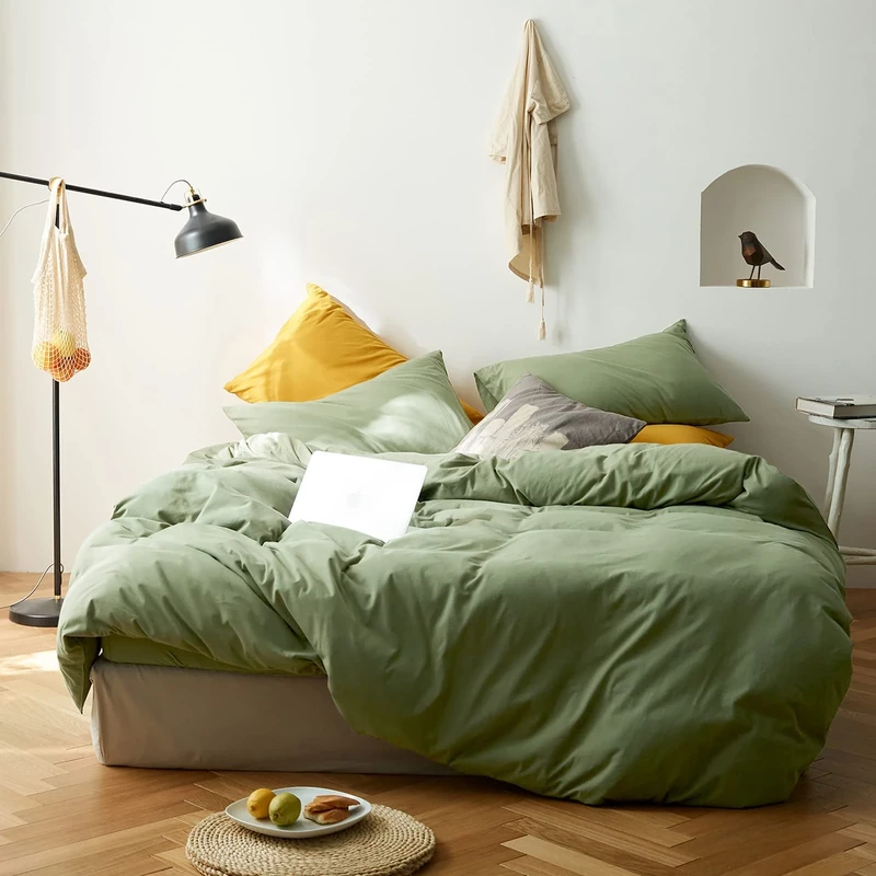 AMWAN Avocado Green Duvet Cover Full Size Soft Jersey Knit Cotton Bedding Sets - 3 Piece Set with Duvet Cover, 2 Pillow Shams