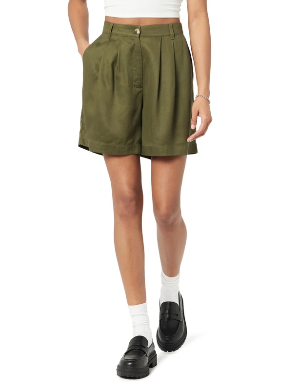 The Drop Women's Rios Relaxed Pleated Shorts, Dark Forest, Medium - Image 1