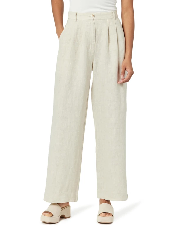 The Drop Women's Amalia Relaxed Pleated Trousers, Natural Linen, Large