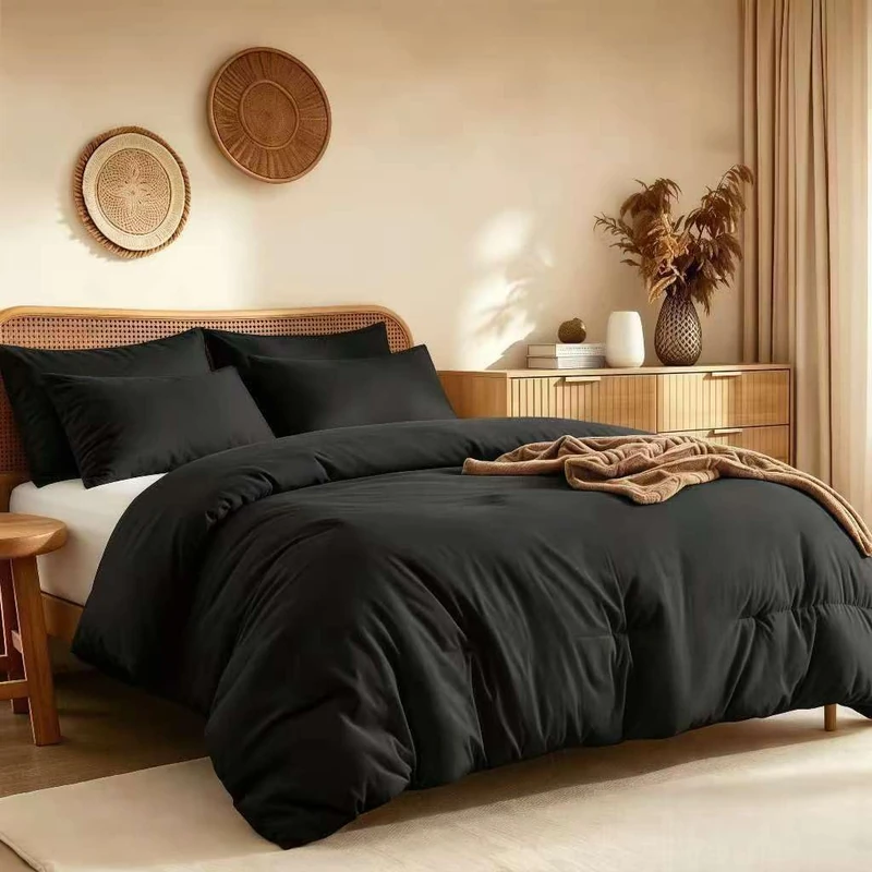 Quataly Oversized Queen Comforter Set Prewashed Lightweight Quilted Bedding, All Season Breathable Down Alternative Solid Black Comforter (98"x98") with 2 Pillowcases