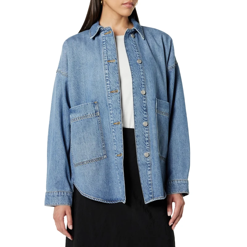 The Drop Pilar Long Denim Shirt Jacket, S Indigo, S