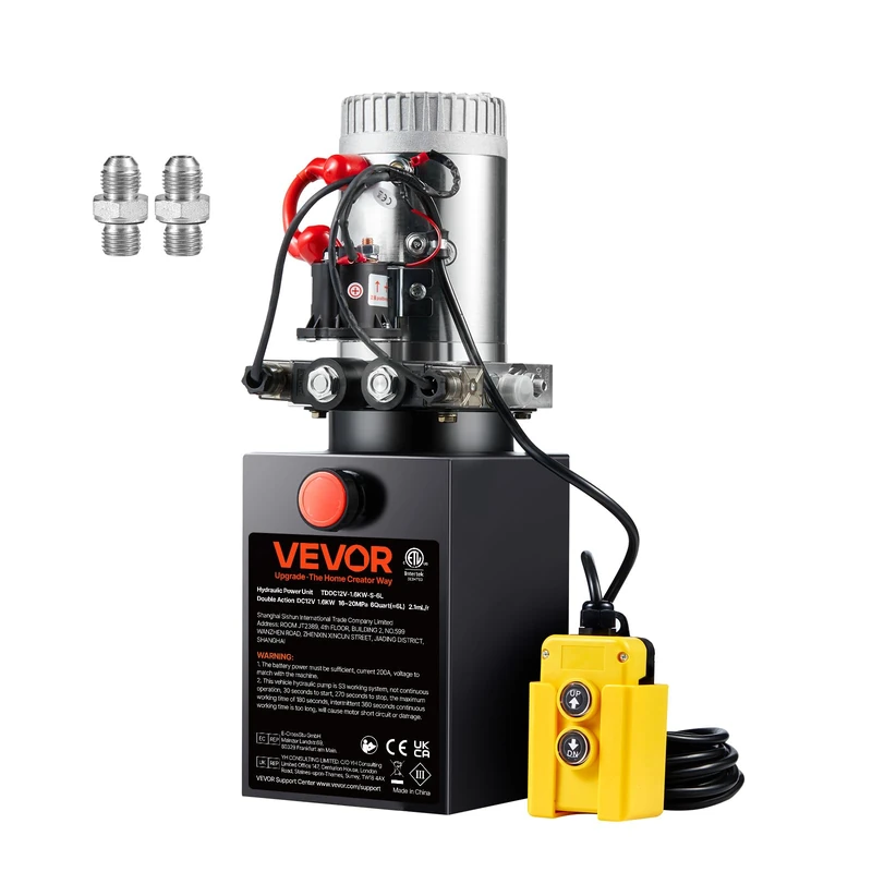 VEVOR Hydraulic Pump DC 12V 6L Double Acting Hydraulic Unit Oil Flow 3.44L/min Max. Discharge Pressure 22MPa for Dump Truck, Aerial Aerial Aerial Lift, Trailer Lifting, Tennage