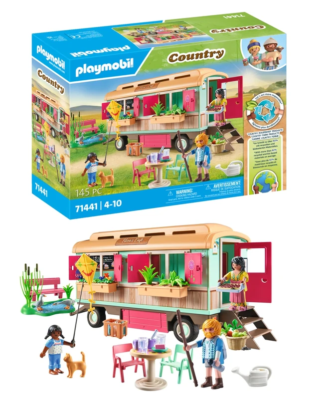 Playmobil 71441 Country: Cosy Train Café with Vegetable Garden, with a lovingly designed trailer, detailed equipment, fun imaginative role-play, sustainable play sets suitable for children ages 4+