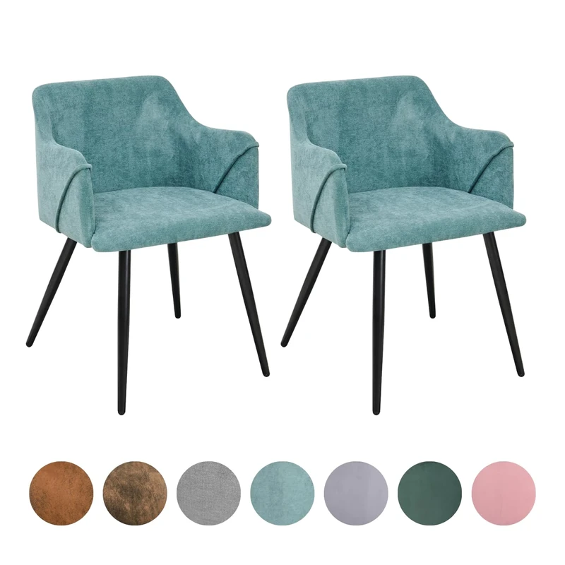 FurnitureR Upholstered Velvet Cushioned Kitchen Dining Chair Set of 2 Reception Tub Chairs Mid Back Solid Brown Metal Legs For Home Kitchen Living Room,Bedroom,Green