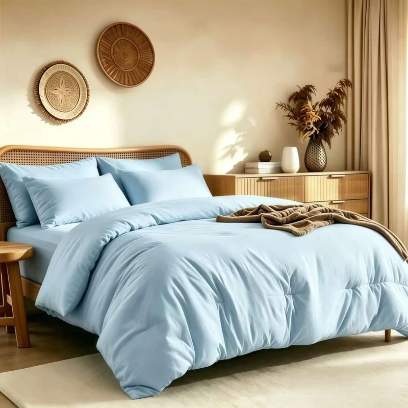Quataly California King Comforter Set Prewashed Lightweight Quilted Bedding, All Season Breathable Down Alternative Solid Sky Blue Comforter (104"x90") with 2 Pillowcases